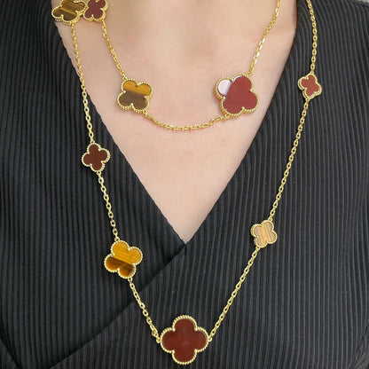 ¡®Sprite Jewelry¡¯CLOVER 16 MOTIF CARNELIAN TIGER EYE ROSE GOLD NECKLACE