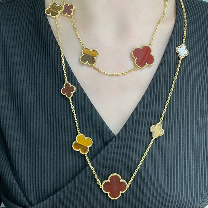 ¡®Sprite Jewelry¡¯CLOVER 16 MOTIF CARNELIAN TIGER EYE ROSE GOLD NECKLACE