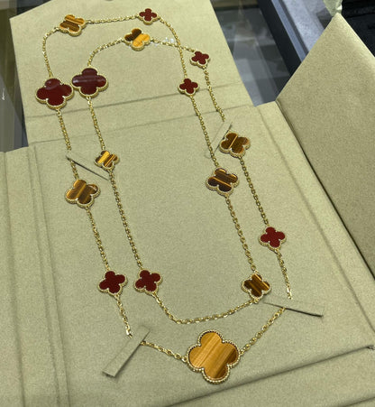 ¡®Sprite Jewelry¡¯CLOVER 16 MOTIF CARNELIAN TIGER EYE ROSE GOLD NECKLACE