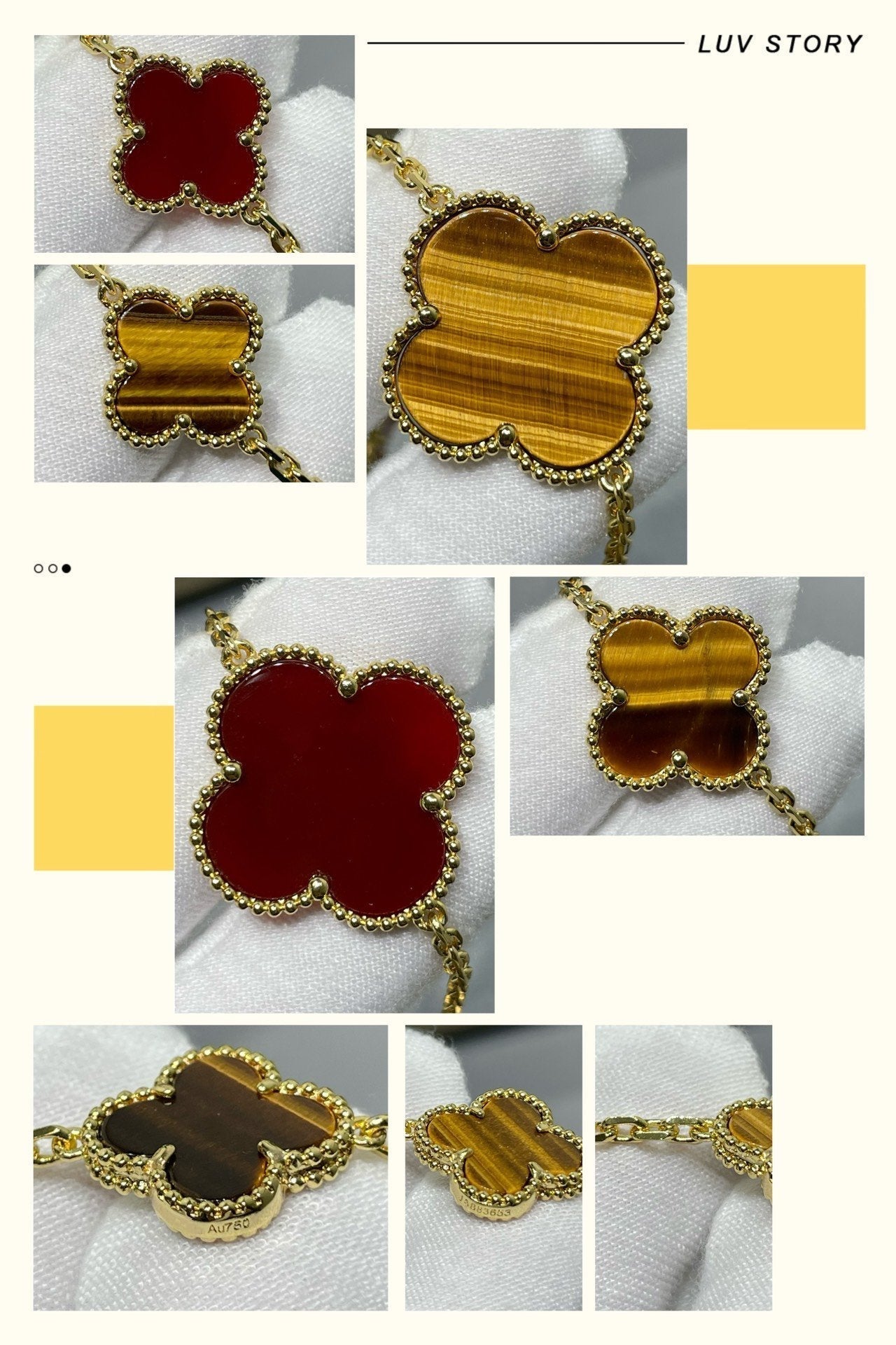 ¡®Sprite Jewelry¡¯CLOVER 16 MOTIF CARNELIAN TIGER EYE ROSE GOLD NECKLACE