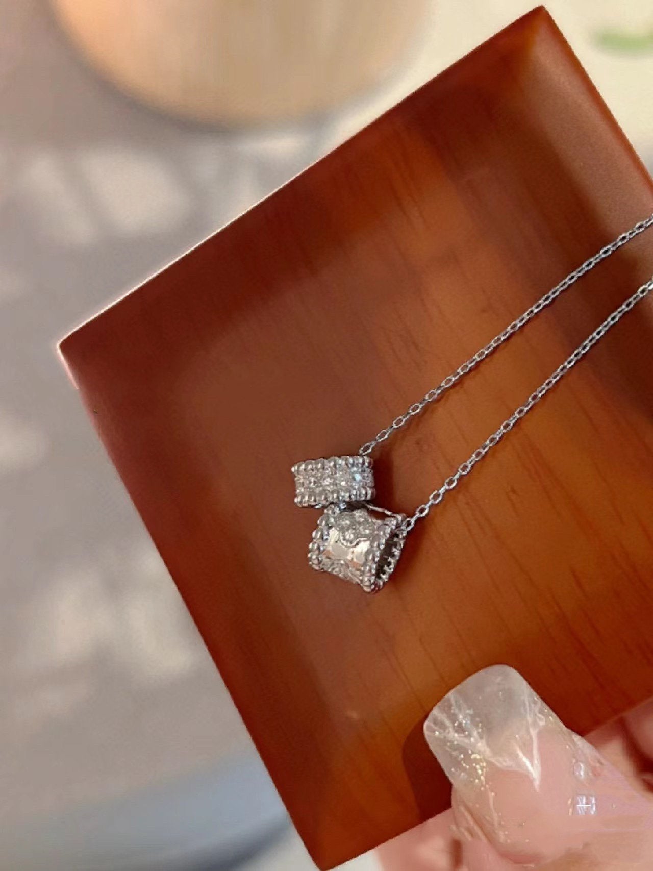 ¡®Sprite Jewelry¡¯PERLEE DOUBLE PENDANT SILVER DIAMOND NECKLACE