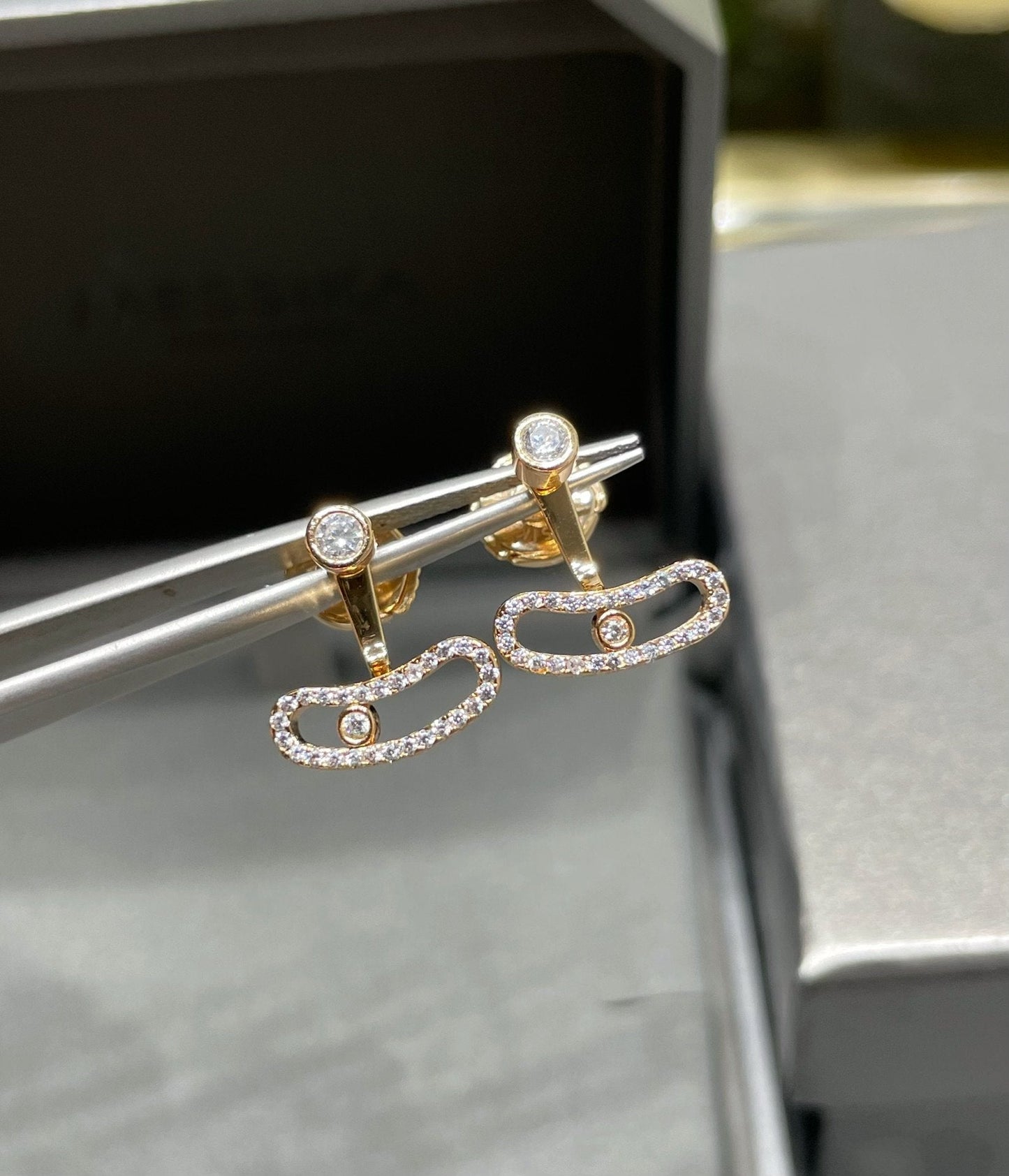 [Sprite Jewelry]MOVE UNO PINK GOLD DIAMOND EARRINGS
