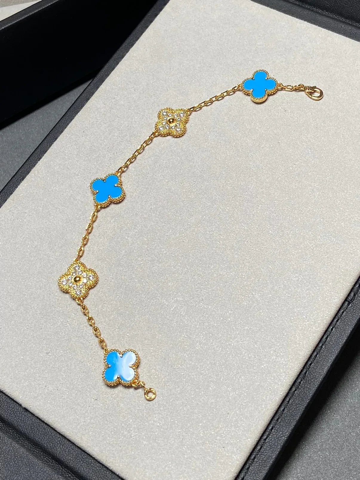 [Sprite Jewelry]New CLOVER 5 MOTIF BLUE AGATE BRACELET COLLECTION