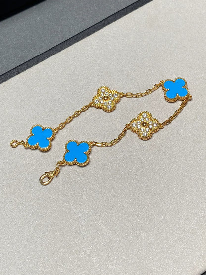 [Sprite Jewelry]New CLOVER 5 MOTIF BLUE AGATE BRACELET COLLECTION