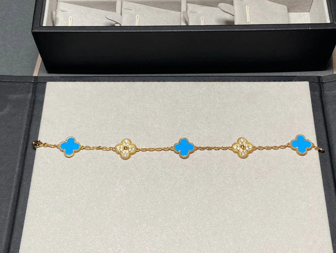 [Sprite Jewelry]New CLOVER 5 MOTIF BLUE AGATE BRACELET COLLECTION