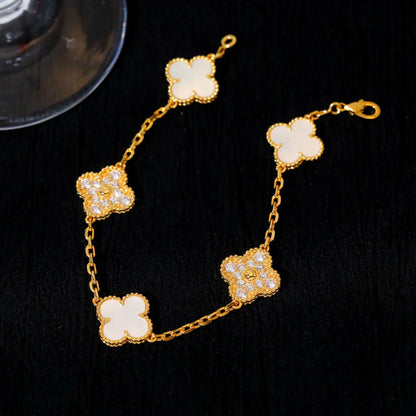 [Sprite Jewelry]New CLOVER WHITE PEARL MOP 5 MOTIF BRACELET COLLECTION