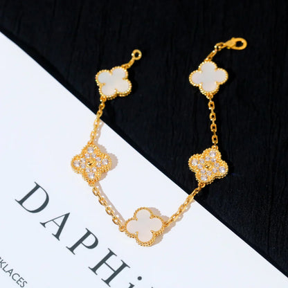 [Sprite Jewelry]New CLOVER WHITE PEARL MOP 5 MOTIF BRACELET COLLECTION