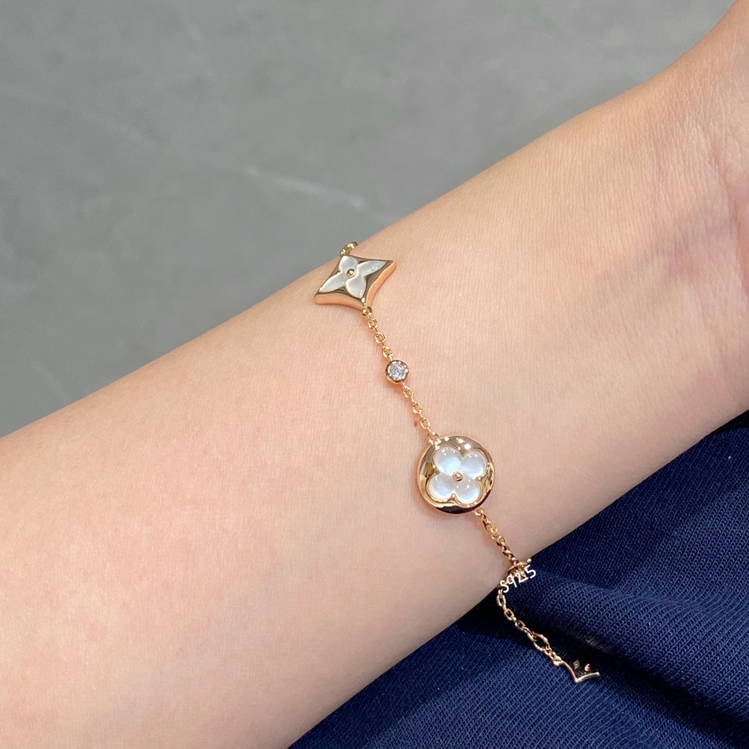 ¡®Sprite Jewelry¡¯STAR AND SUN 4 MOTIF WHITE MOP PINK GOLD BRACELET