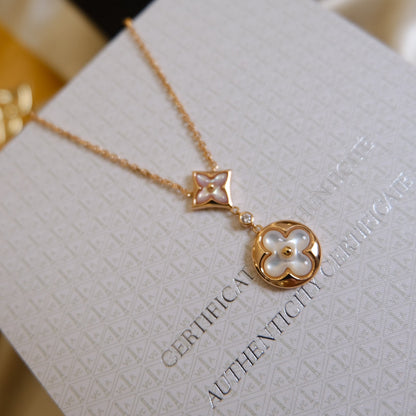 ¡®Sprite Jewelry¡¯STAR AND SUN WHITE MOP 2 MOTIF PINK GOLD NECKLACE