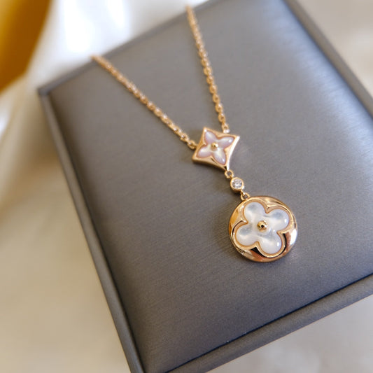 ¡®Sprite Jewelry¡¯STAR AND SUN WHITE MOP 2 MOTIF PINK GOLD NECKLACE