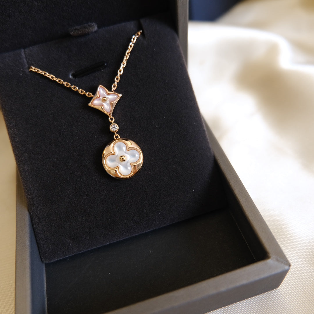 ¡®Sprite Jewelry¡¯STAR AND SUN WHITE MOP 2 MOTIF PINK GOLD NECKLACE