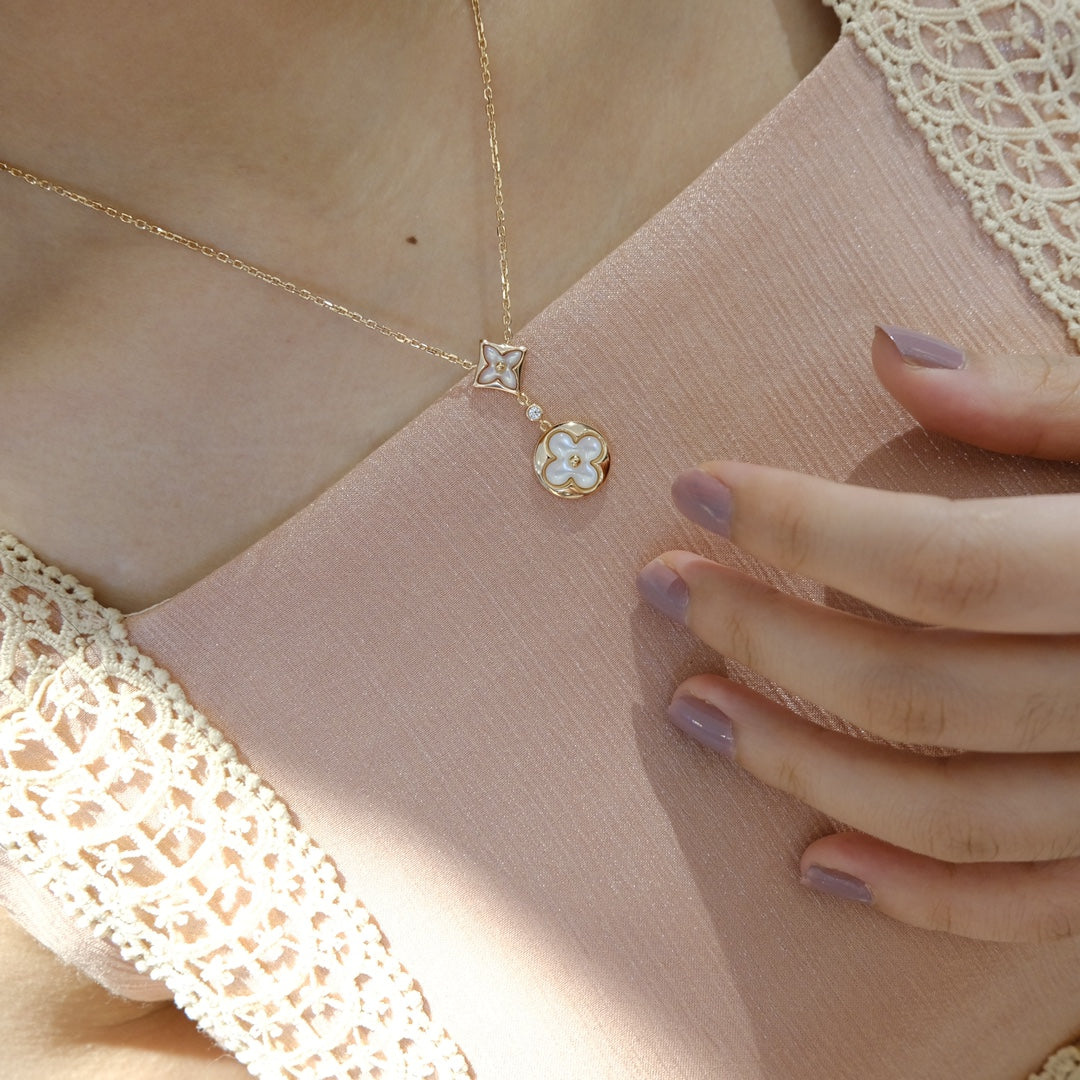 ¡®Sprite Jewelry¡¯STAR AND SUN WHITE MOP 2 MOTIF PINK GOLD NECKLACE