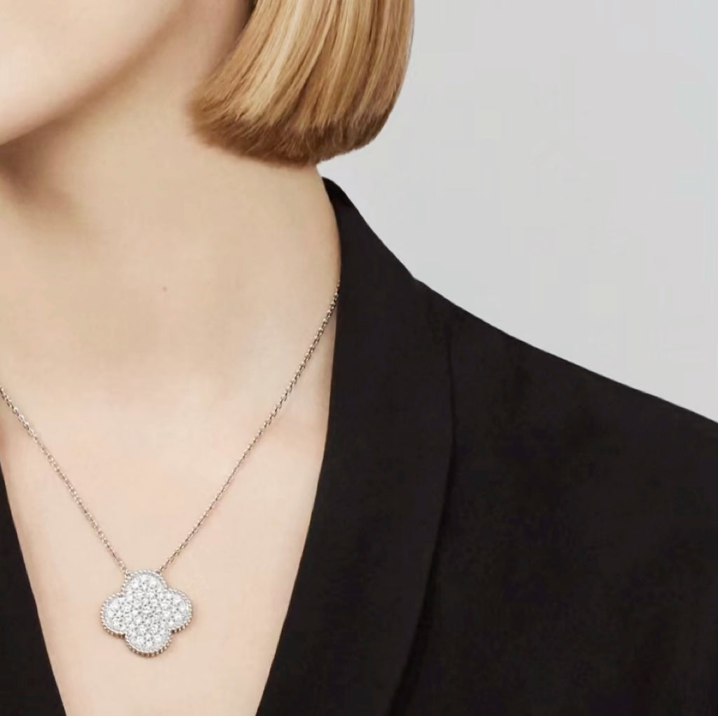 ¡®Sprite Jewelry¡¯CLOVER 25MM LARGE PENDANT DIAMOND PAVED SILVER NECKLACE