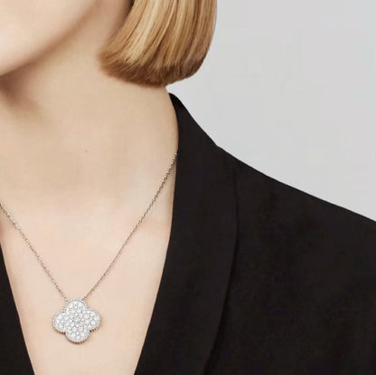 ¡®Sprite Jewelry¡¯CLOVER 25MM LARGE PENDANT DIAMOND PAVED SILVER NECKLACE