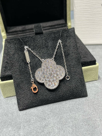 ¡®Sprite Jewelry¡¯CLOVER 25MM LARGE PENDANT DIAMOND PAVED SILVER NECKLACE