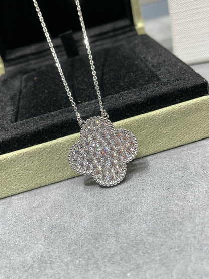 ¡®Sprite Jewelry¡¯CLOVER 25MM LARGE PENDANT DIAMOND PAVED SILVER NECKLACE