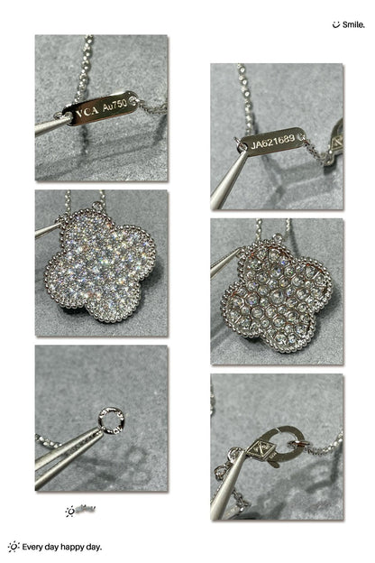 ¡®Sprite Jewelry¡¯CLOVER 25MM LARGE PENDANT DIAMOND PAVED SILVER NECKLACE