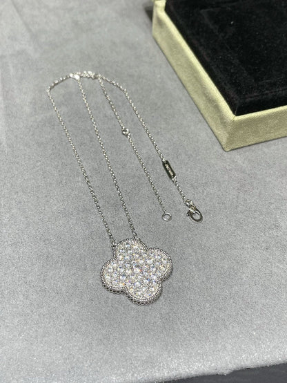 ¡®Sprite Jewelry¡¯CLOVER 25MM LARGE PENDANT DIAMOND PAVED SILVER NECKLACE