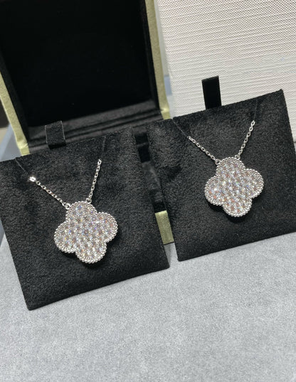 ¡®Sprite Jewelry¡¯CLOVER 25MM LARGE PENDANT DIAMOND PAVED SILVER NECKLACE