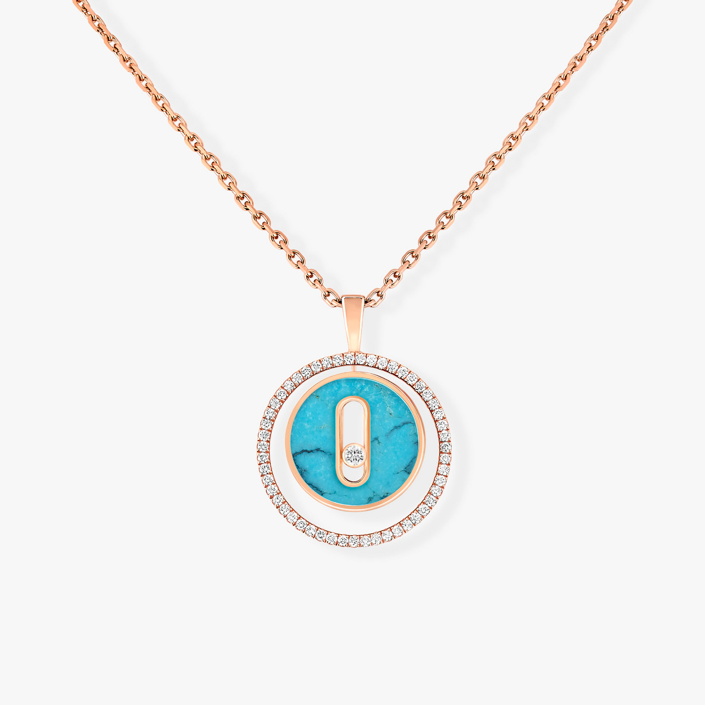[Sprite Jewelry]LUCKY MOVE 1 DIAMOND TURQUOISE PINK GOLD DIAMOND NECKLACE