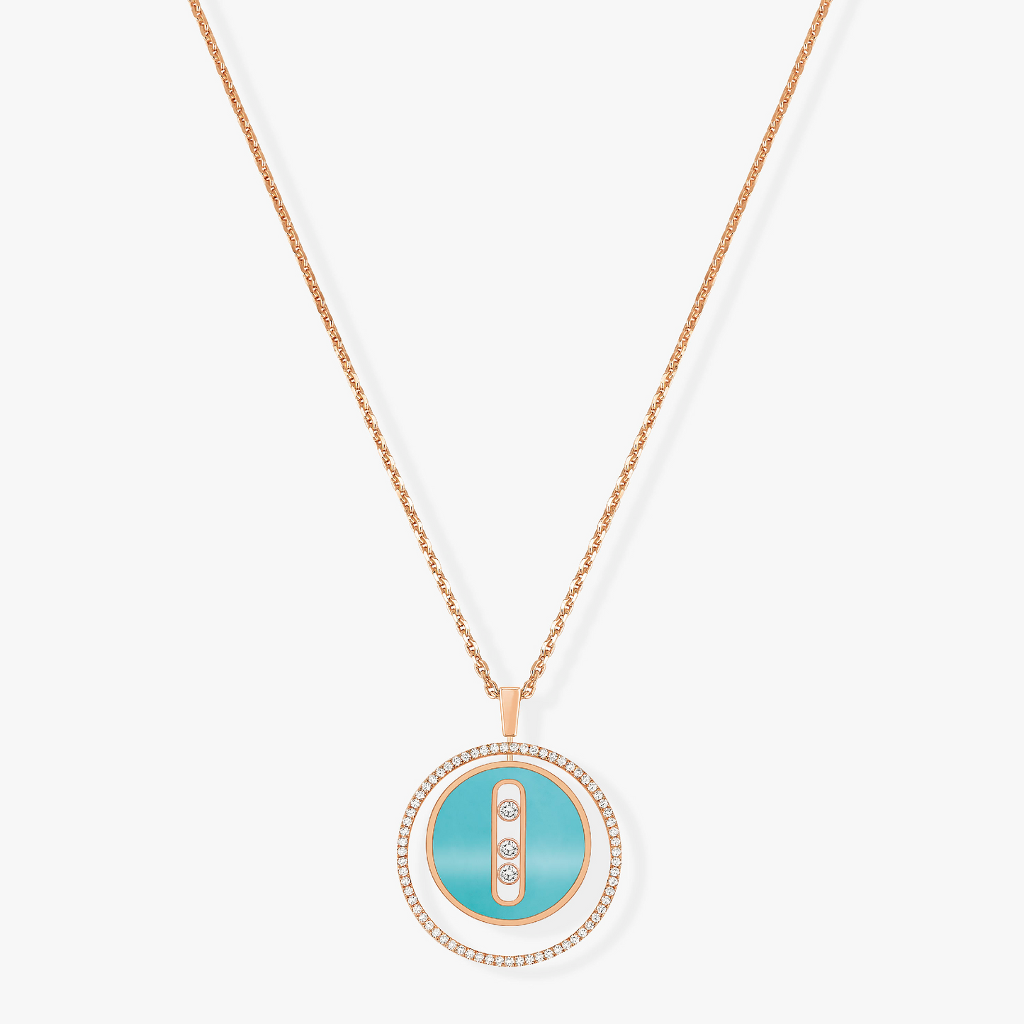 [Sprite Jewelry]LUCKY MOVE 3 DIAMONDS TURQUOISE PINK GOLD DIAMOND NECKLACE