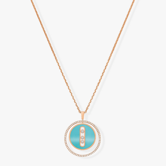 [Sprite Jewelry]LUCKY MOVE 3 DIAMONDS TURQUOISE PINK GOLD DIAMOND NECKLACE