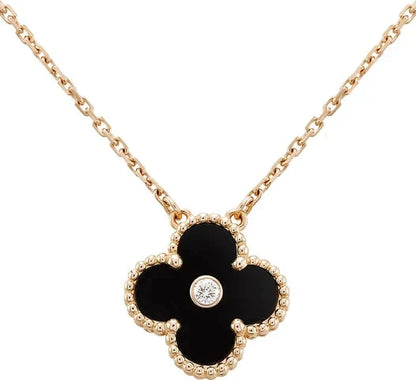 ¡®Sprite Jewelry¡¯CLOVER 15MM DIAMOND ONYX NECKLACE
