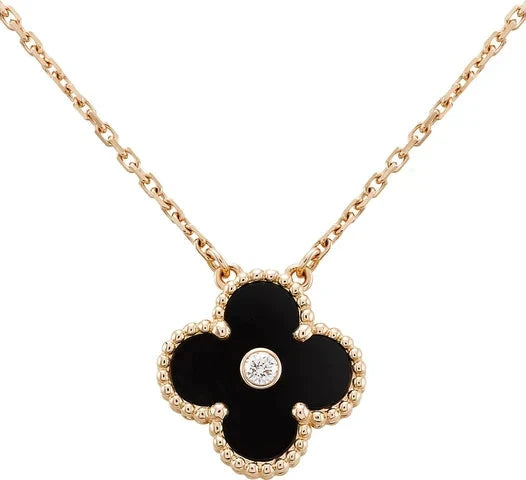 ¡®Sprite Jewelry¡¯CLOVER 15MM DIAMOND ONYX NECKLACE