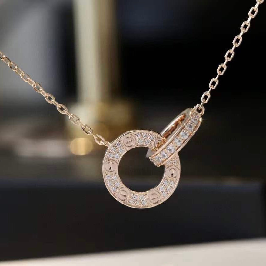 ¡®Sprite Jewelry¡¯LOVE 7.6MM NECKLACE ROSE GOLD AND SILVER  FULL DIAMOND