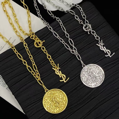 [Sprite Jewelry]Double-Chain Disc Pendant Necklace