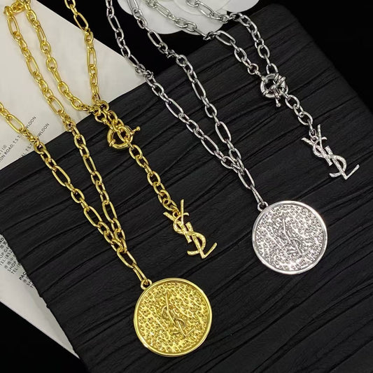 [Sprite Jewelry]Double-Chain Disc Pendant Necklace