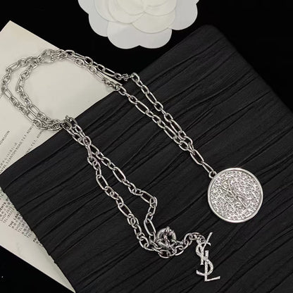[Sprite Jewelry]Double-Chain Disc Pendant Necklace