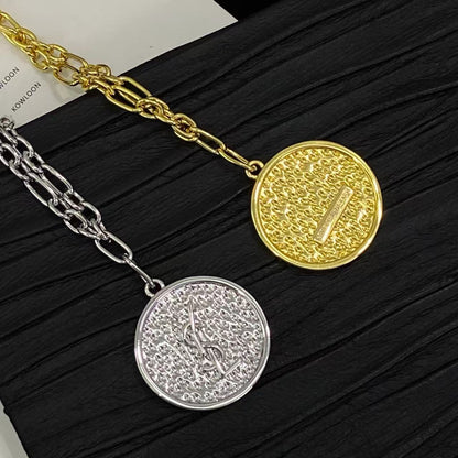 [Sprite Jewelry]Double-Chain Disc Pendant Necklace