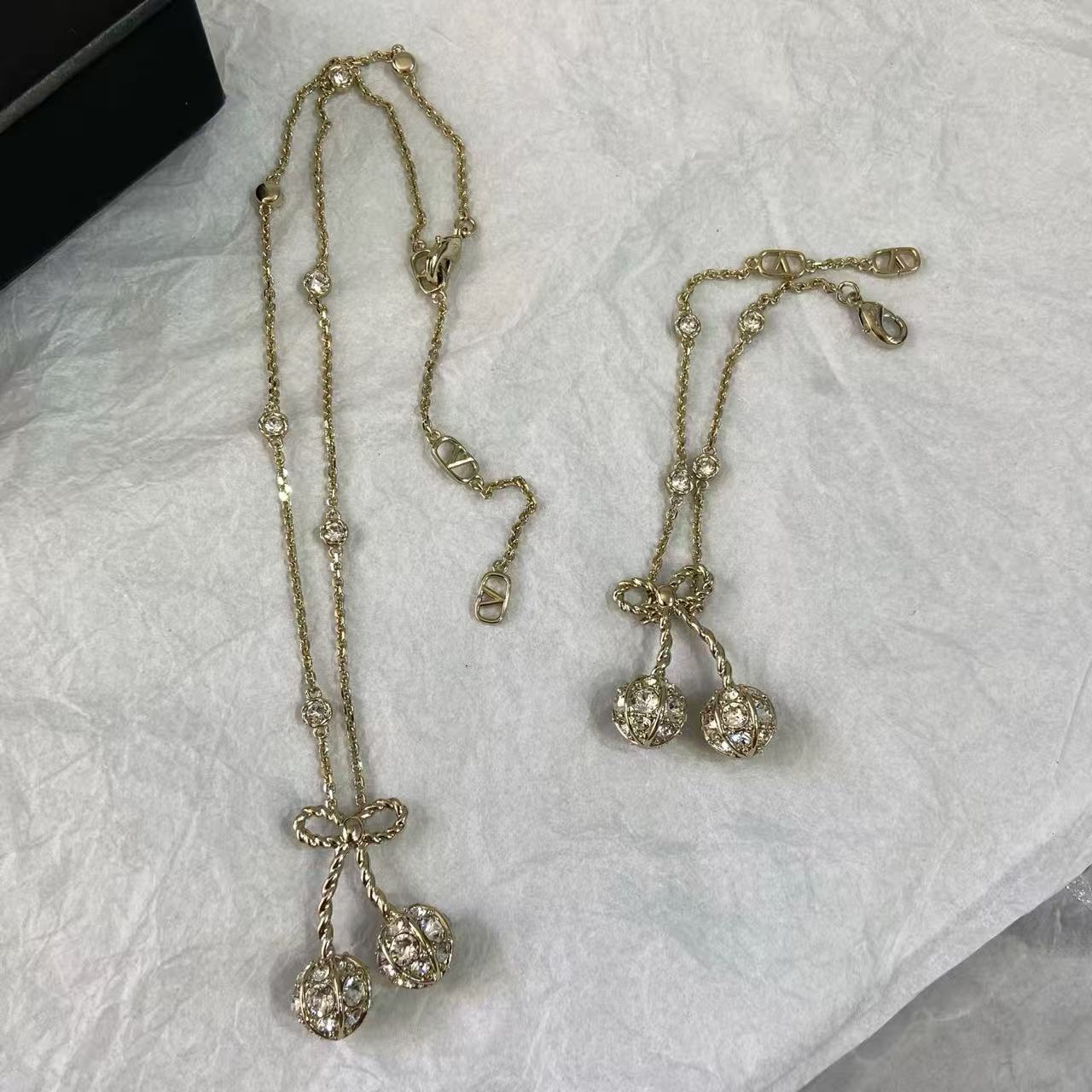 [Sprite Jewelry] Cherry Crystal Pavé Necklace & Stud Earrings& SeracelettB