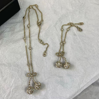 [Sprite Jewelry] Cherry Crystal Pavé Necklace & Stud Earrings& SeracelettB