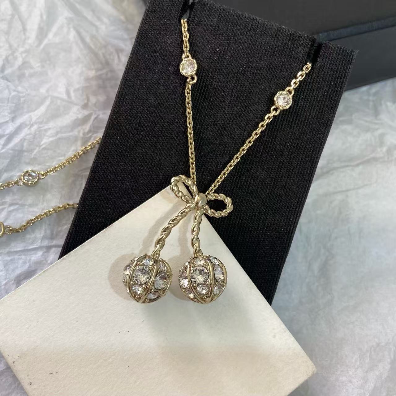 [Sprite Jewelry] Cherry Crystal Pavé Necklace & Stud Earrings& SeracelettB