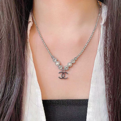 [Sprite Jewelry]Double C Necklace with Pearls & Cubic Zirconia