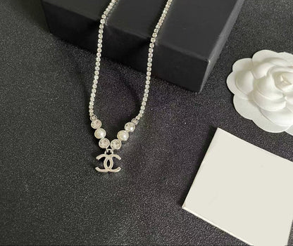 [Sprite Jewelry]Double C Necklace with Pearls & Cubic Zirconia