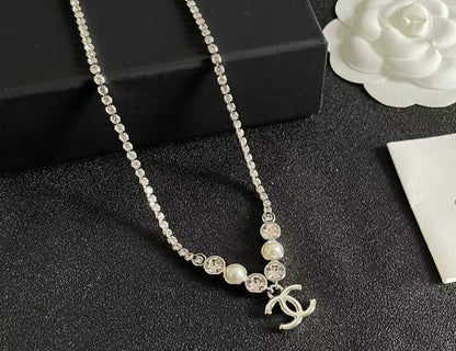 [Sprite Jewelry]Double C Necklace with Pearls & Cubic Zirconia