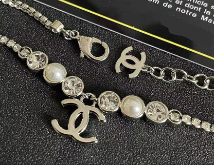 [Sprite Jewelry]Double C Necklace with Pearls & Cubic Zirconia