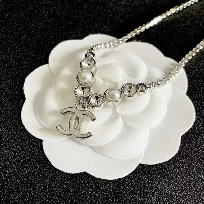 [Sprite Jewelry]Double C Necklace with Pearls & Cubic Zirconia