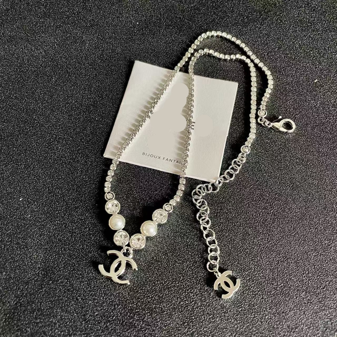 [Sprite Jewelry]Double C Necklace with Pearls & Cubic Zirconia