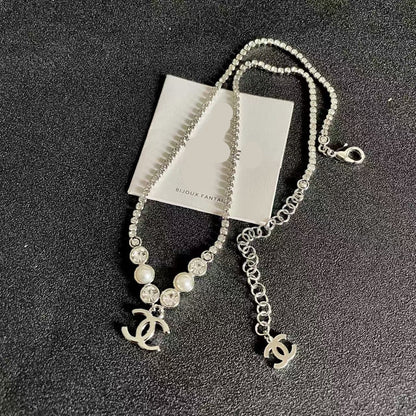 [Sprite Jewelry]Double C Necklace with Pearls & Cubic Zirconia