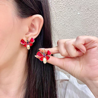 [Sprite Jewelry] Ladybug Enamel & Faux Pearl Clip-On Earrings