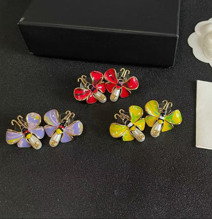 [Sprite Jewelry] Ladybug Enamel & Faux Pearl Clip-On Earrings