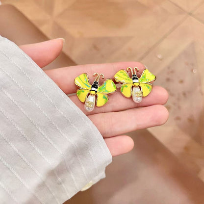[Sprite Jewelry] Ladybug Enamel & Faux Pearl Clip-On Earrings