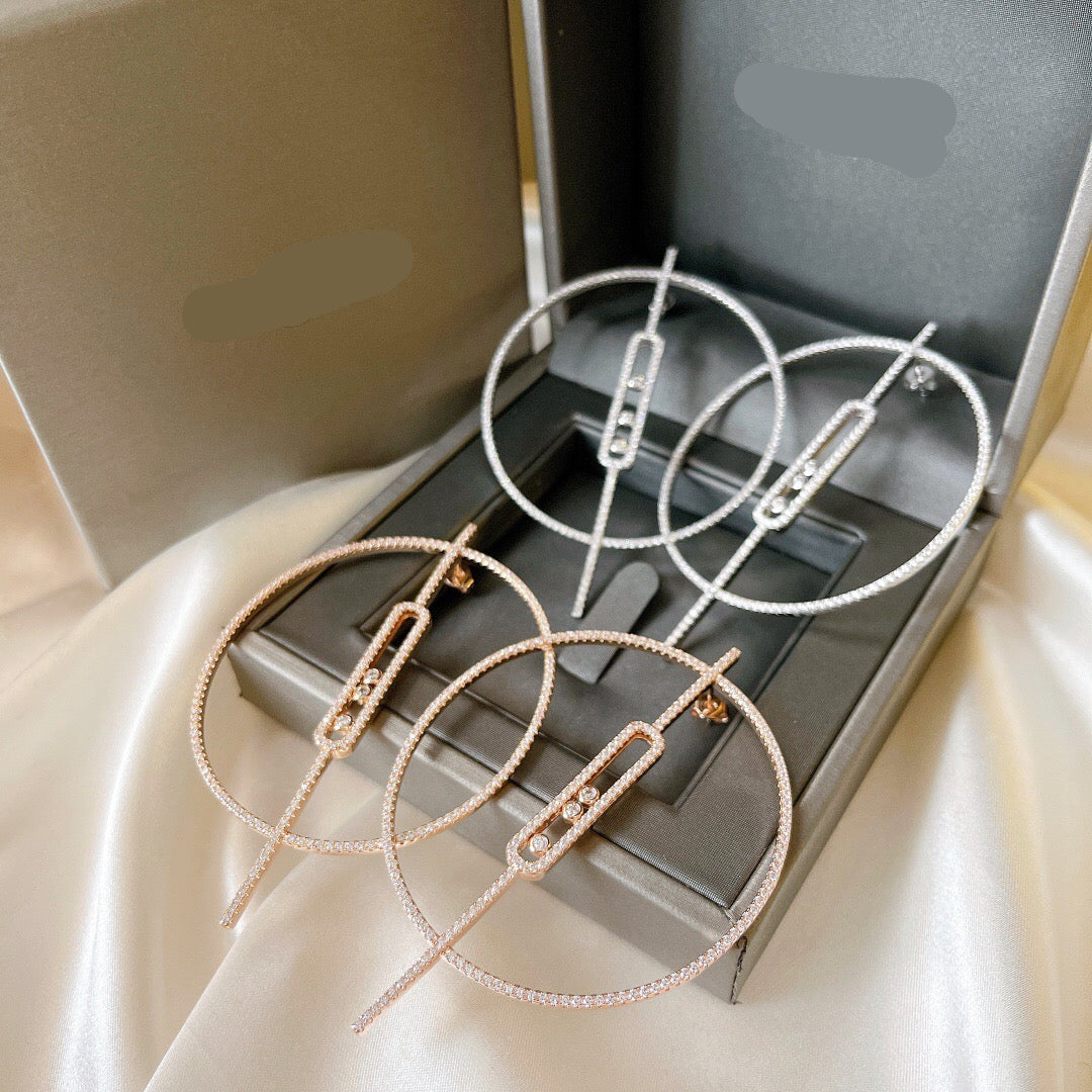 [Sprite Jewelry]Move Large Hoop Earrings, Three Sliding Diamonds