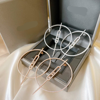 [Sprite Jewelry]Move Large Hoop Earrings, Three Sliding Diamonds