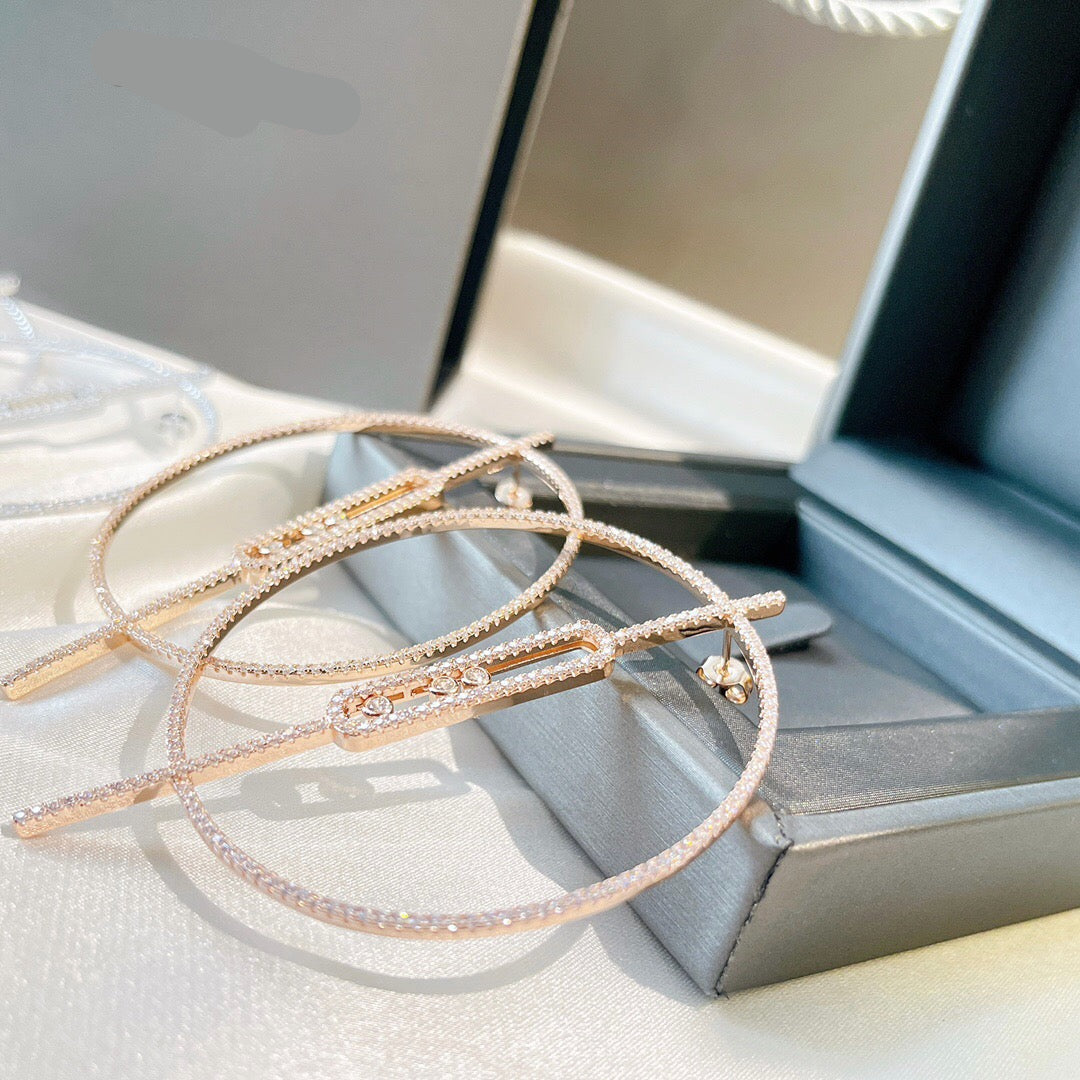 [Sprite Jewelry]Move Large Hoop Earrings, Three Sliding Diamonds