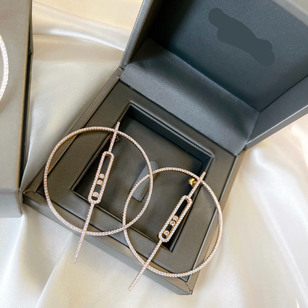 [Sprite Jewelry]Move Large Hoop Earrings, Three Sliding Diamonds